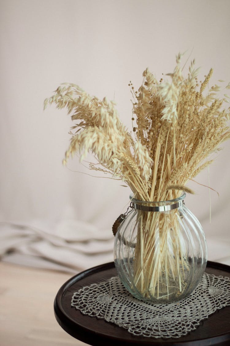 Dried Grains Crop In A Glass Vase