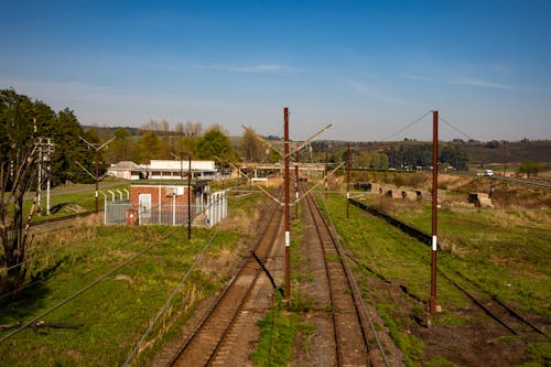 An Aerial Shot of Train Tracks in the Countryside