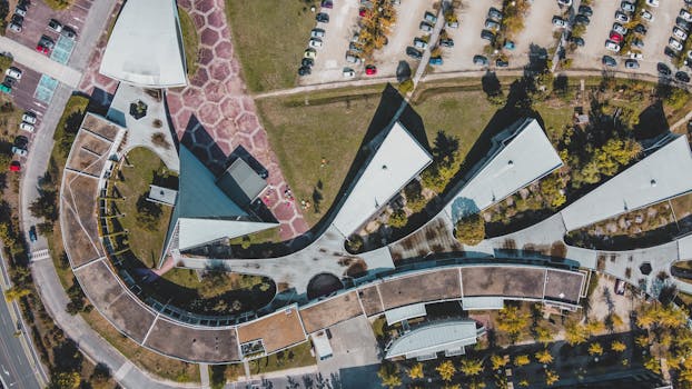 Drone image capturing the unique architectural design and urban layout in Bordeaux, France.