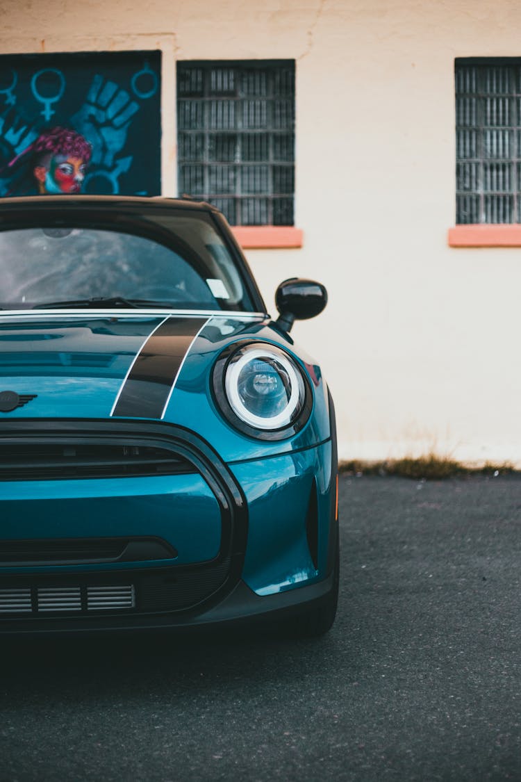 A Blue Mini Cooper