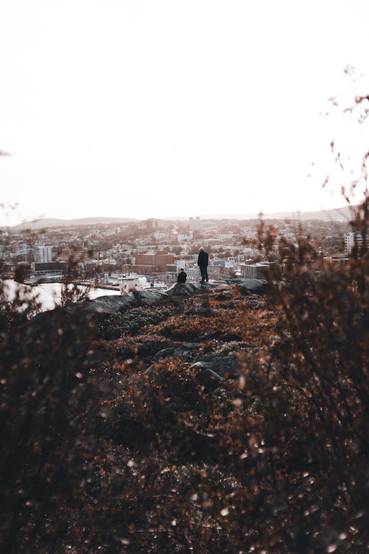 People On Hill Over City