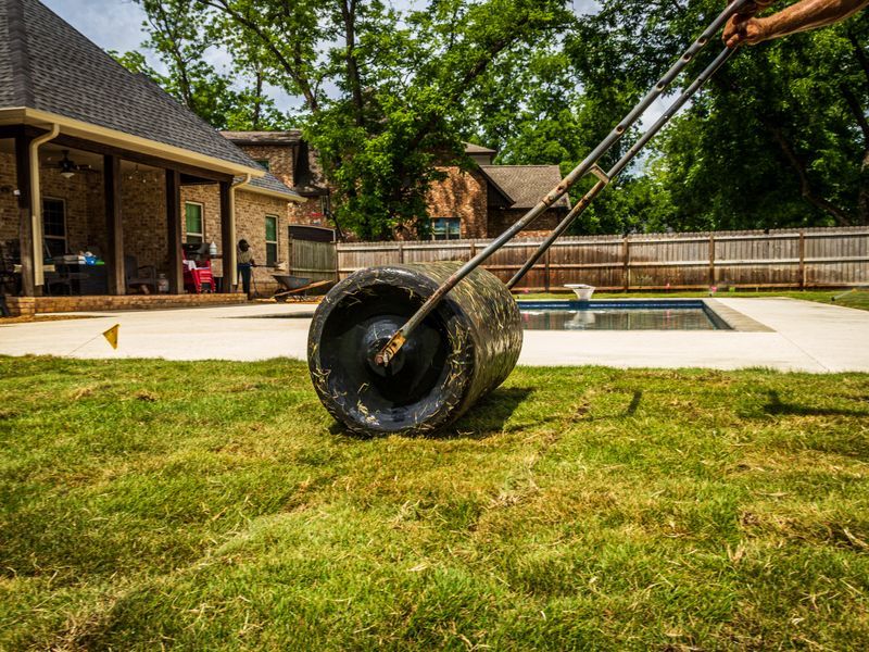 Instalación de césped en jardín con piscina de chalet