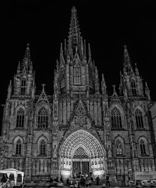 A Grayscale photo of the Barcelona Cathedral