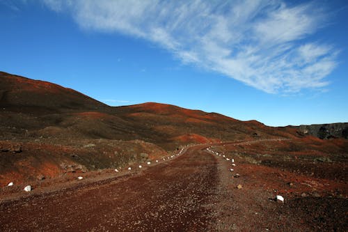 Brown Road à Côté De Collines Sur Les Nuages Blancs Et Le Ciel Bleu Pendant La Journée