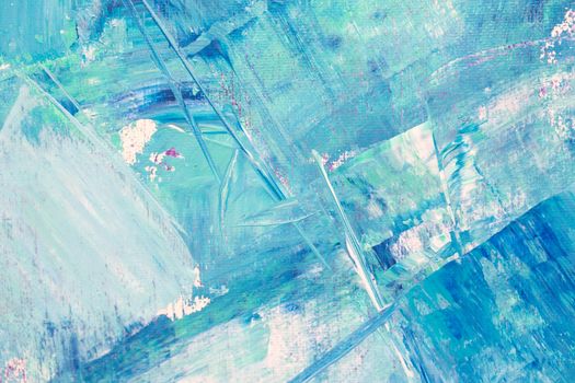 Close-up of a vibrant, textured abstract acrylic painting featuring dynamic blue brushstrokes and textures.
