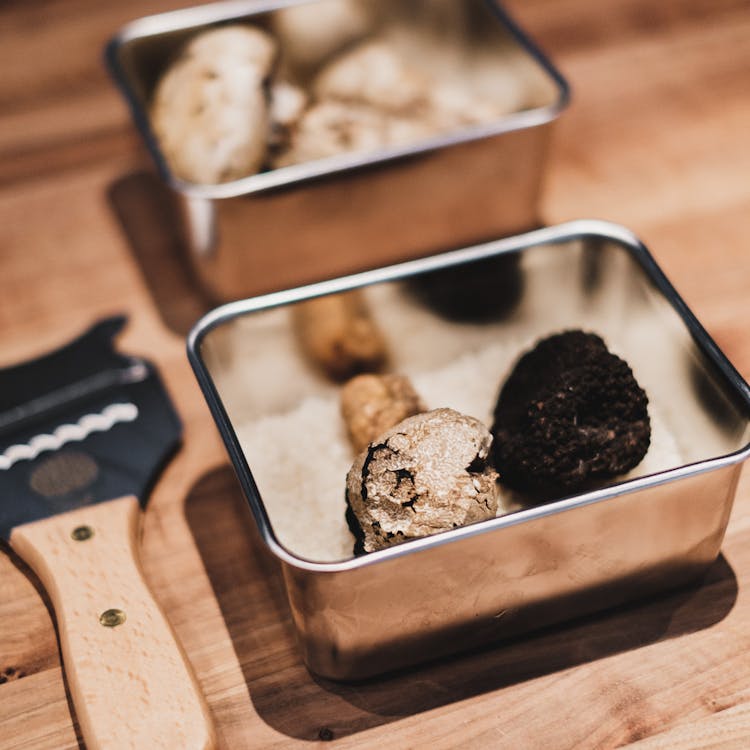 Milk And Chocolate Truffles In A Stainless Bowl