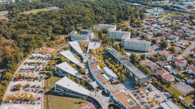 Aerial photo of Bordeaux cityscape featuring modern and residential architecture.