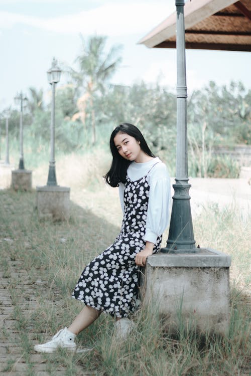 Woman Wearing Black Floral Dress