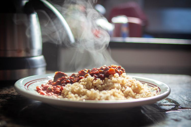 Close-Up Shot Of Rice On A Plate