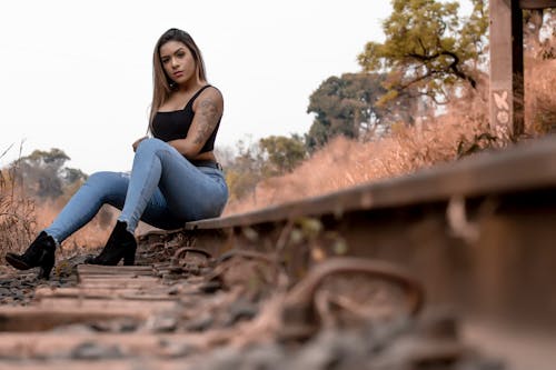 Free stock photo of girl, girl sexy, railroad track