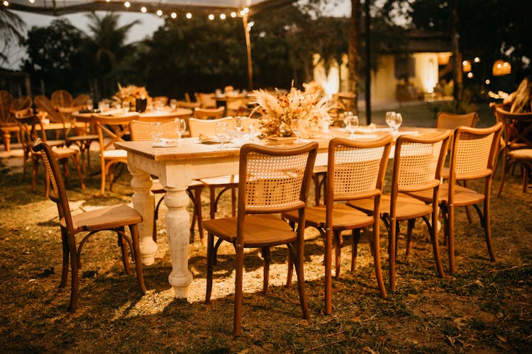 Set Table At Wedding Party At Evening