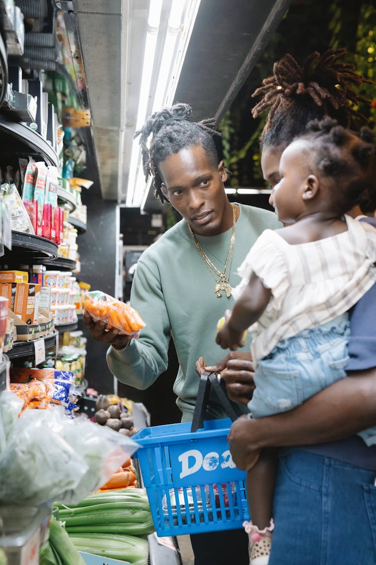 A Family Buying Groceries In A Supermarket