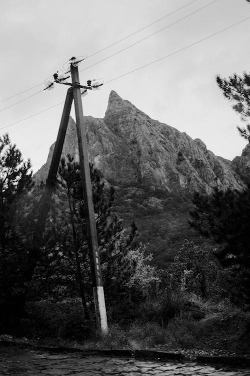 Free Monochrome Photo of an Electric Post Stock Photo