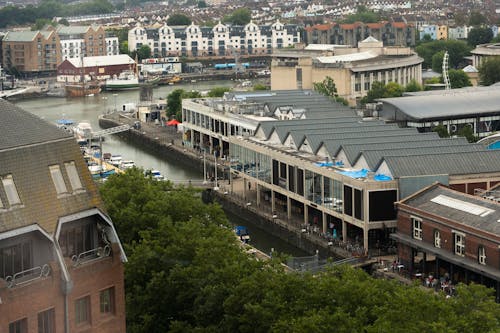 Free stock photo of aerial view, river shops, river side Stock Photo