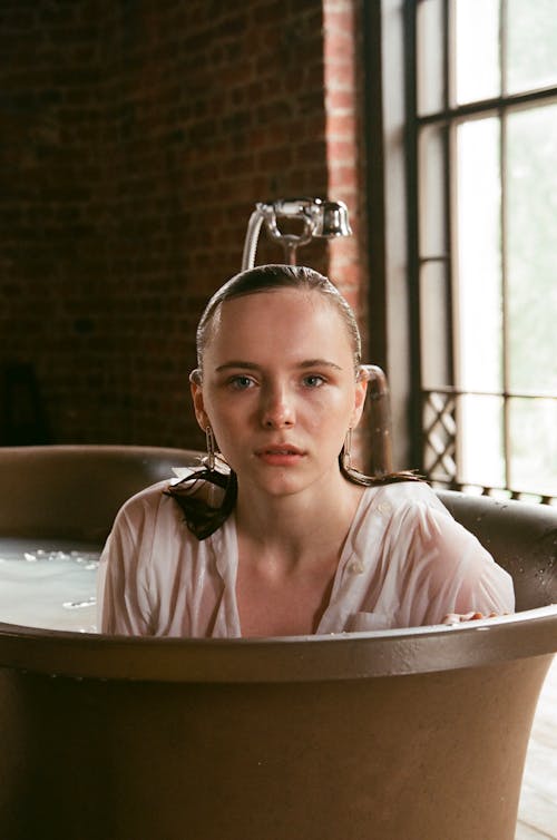 Close-Up Shot of a Woman in the Bathtub