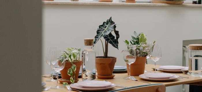 Customer dining table styled with plants