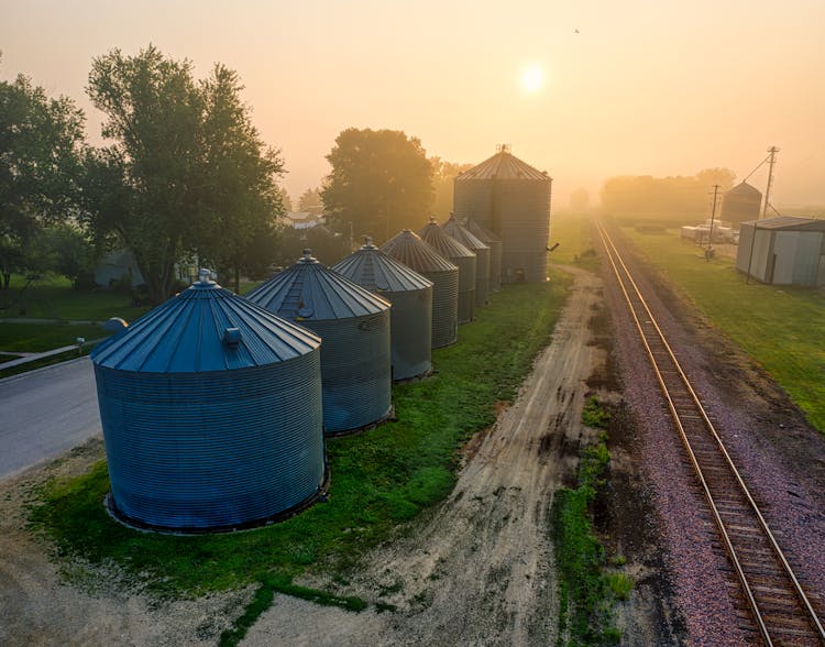 Silos Near Train Track