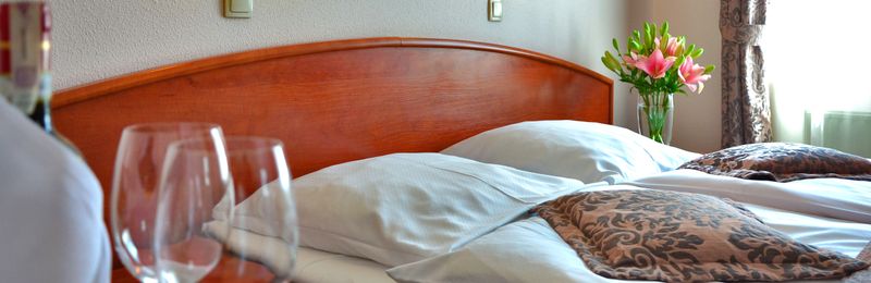 Hotel room with travel essentials organized