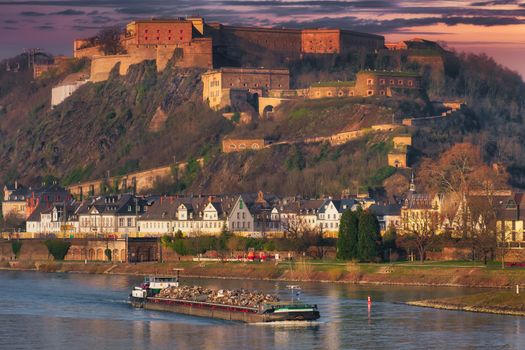 Ehrenbreitstein Fortress Photographed from the Rhine River, Koblenz, Germany 