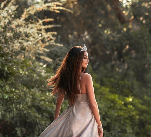 Beautiful Woman Wearing a Crown Head Jewelry