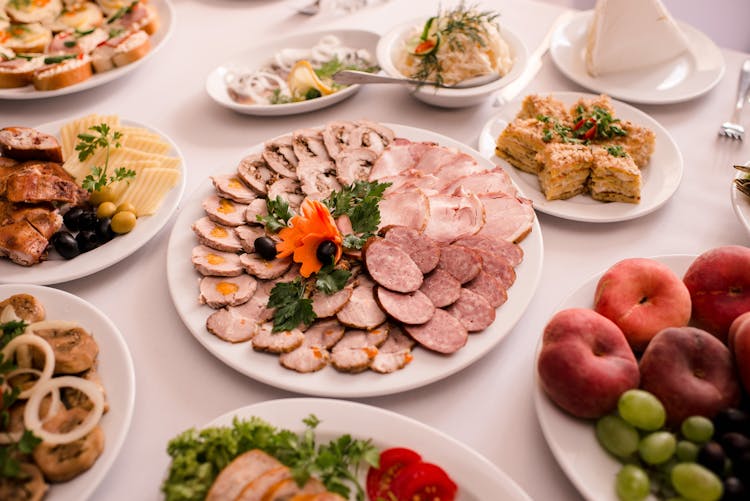 Dining Table With Food Set Up For The Party 