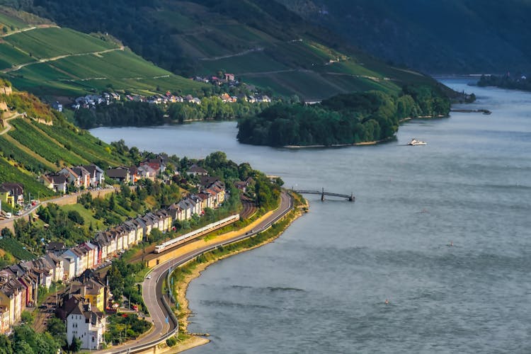 Aerial View Of Lorch By The Rhine River In Germany 