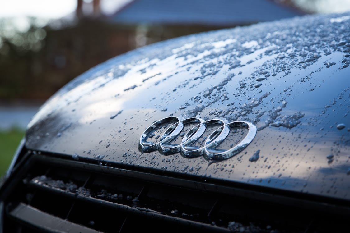 Free Water Droplets On Black Audi Vehicle Hood Stock Photo