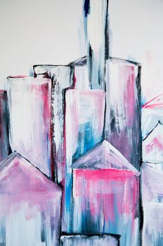 充满活力的色彩和富有表现力的笔触描绘出充满活力的抽象城市景观