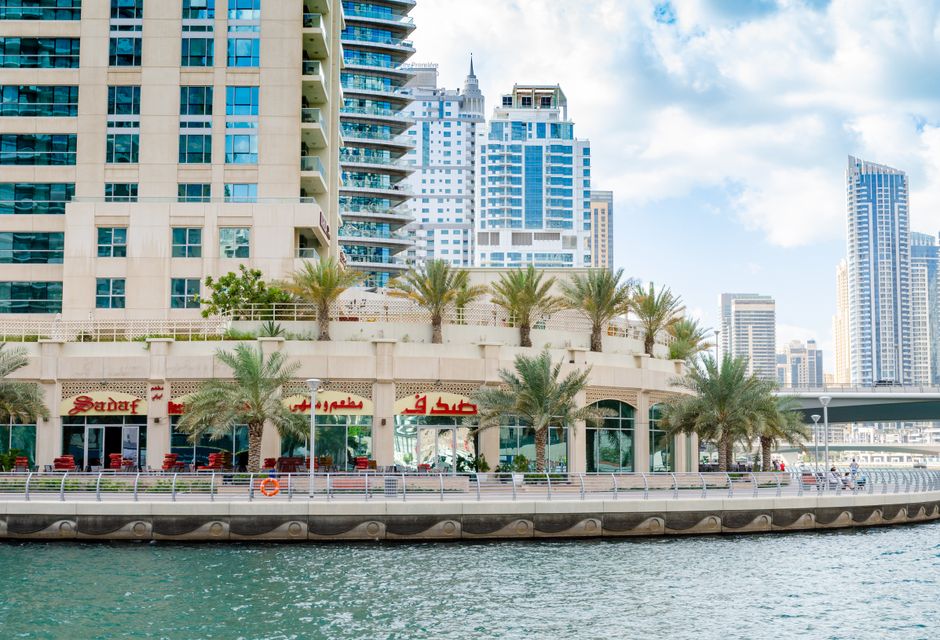 Modern apartment buildings in Dubai Marina, illustrating rental costs in a prime Dubai neighborhood