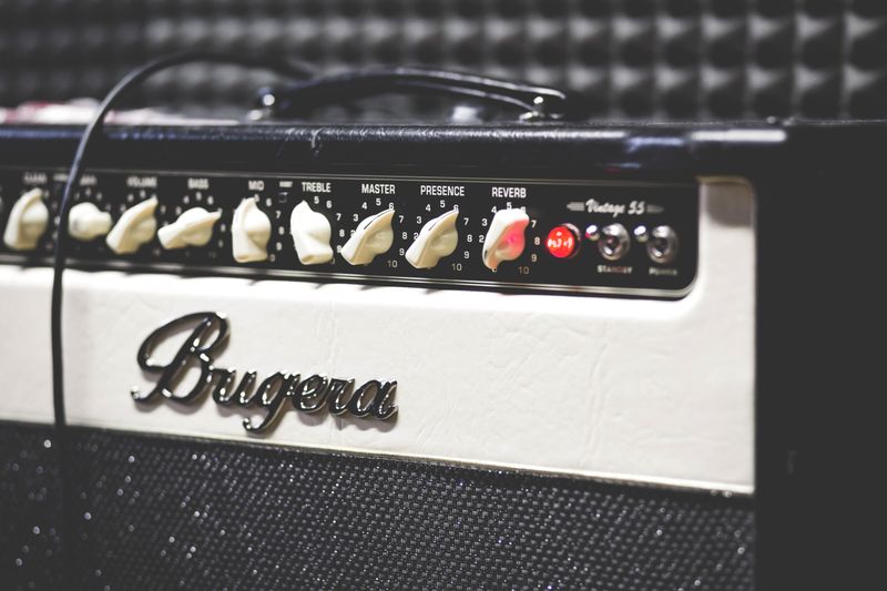 Close-up of a vintage guitar amplifier