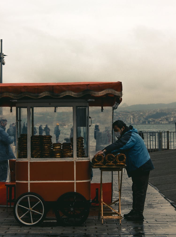 View Of Street Vendor With Bagels