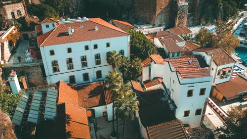 Free A stunning aerial view of the historic rooftops in Antalya, Turkey, showcasing unique architectural details. Stock Photo