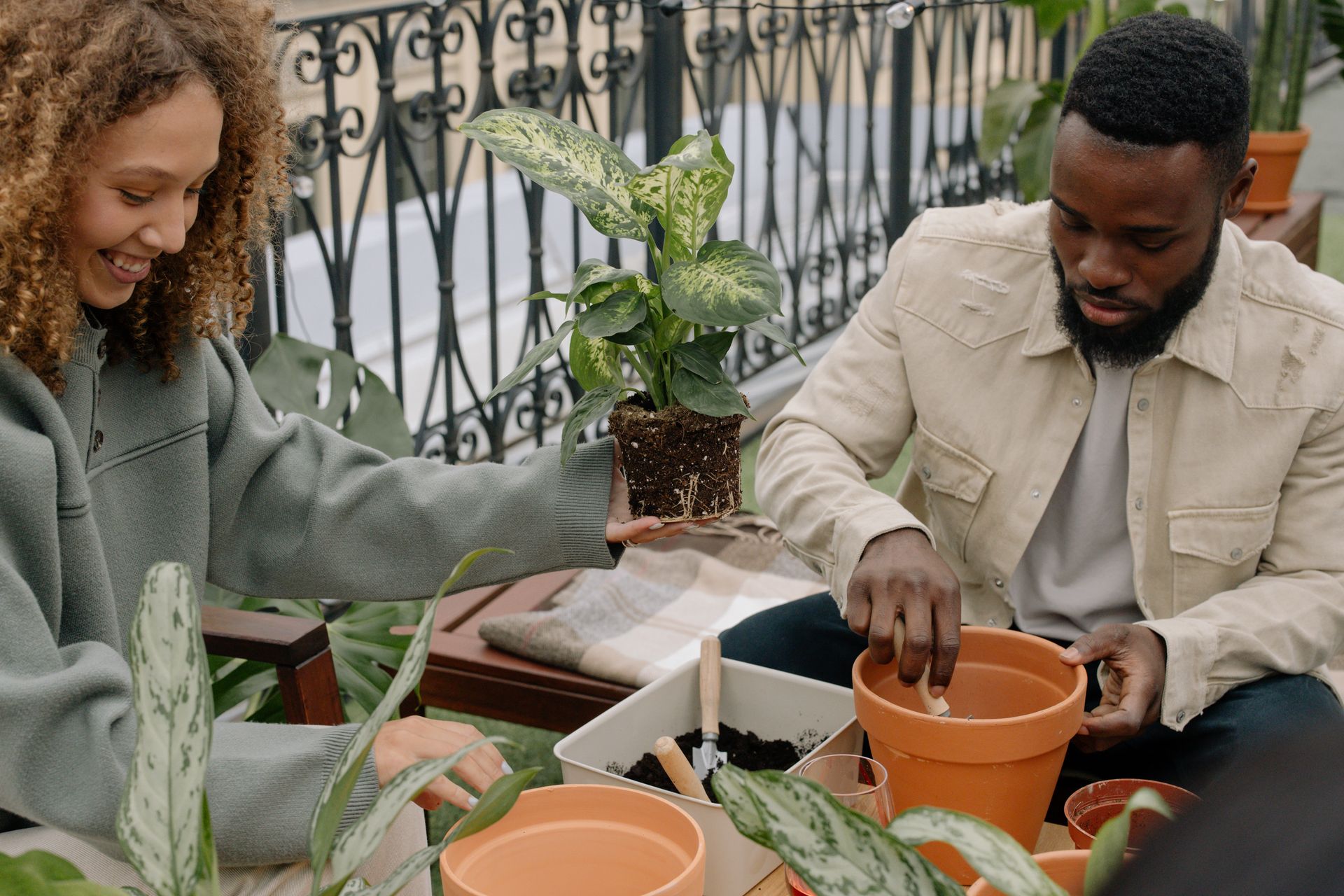 Man and Woman Planting Plants Together