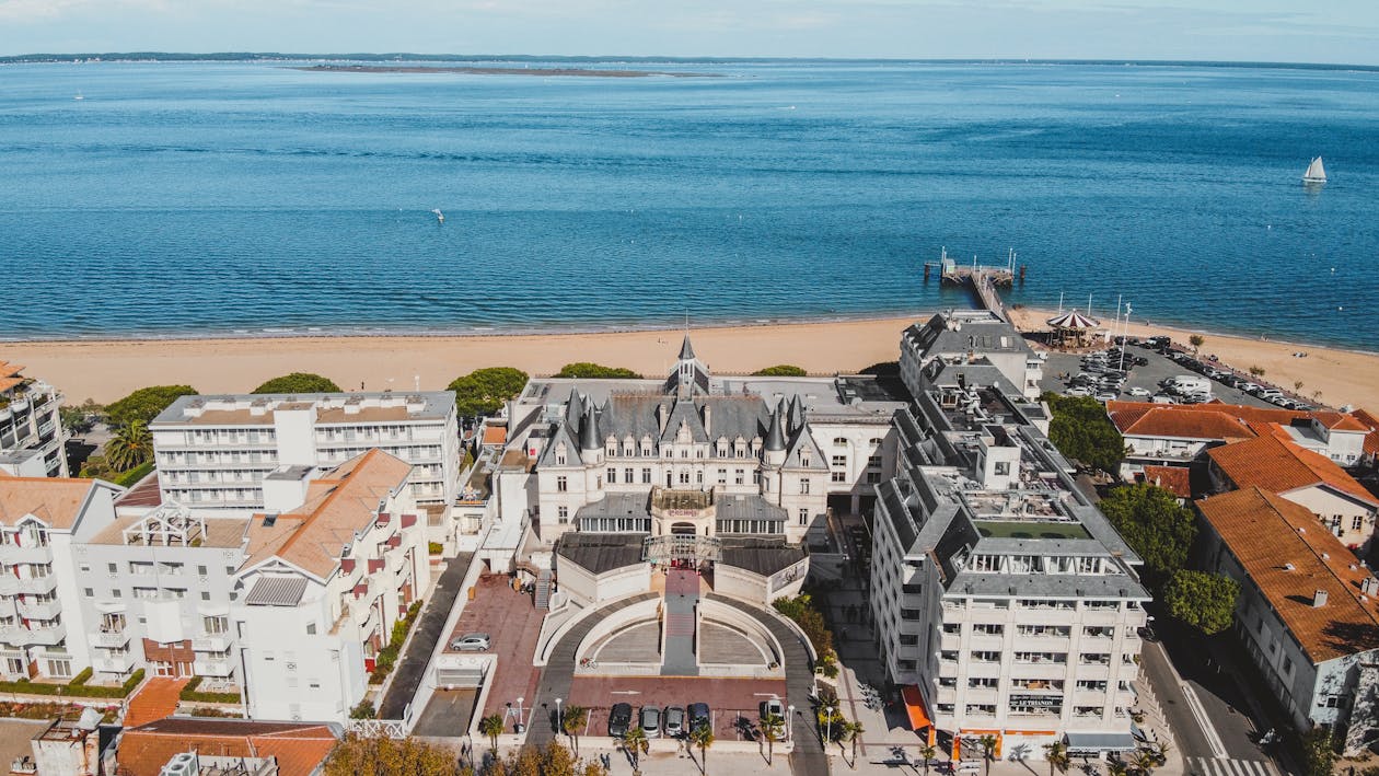 Aerial View of Buildings Near the Sea