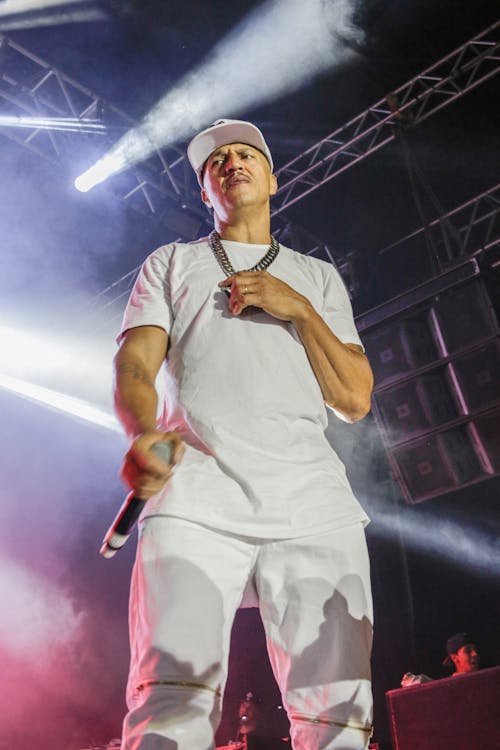 Man Wearing White Flat Brim Cap