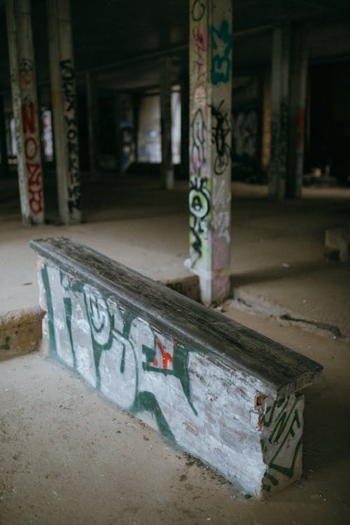 Graffiti on walls in abandoned building