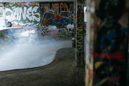 Skatepark covered in graffiti 