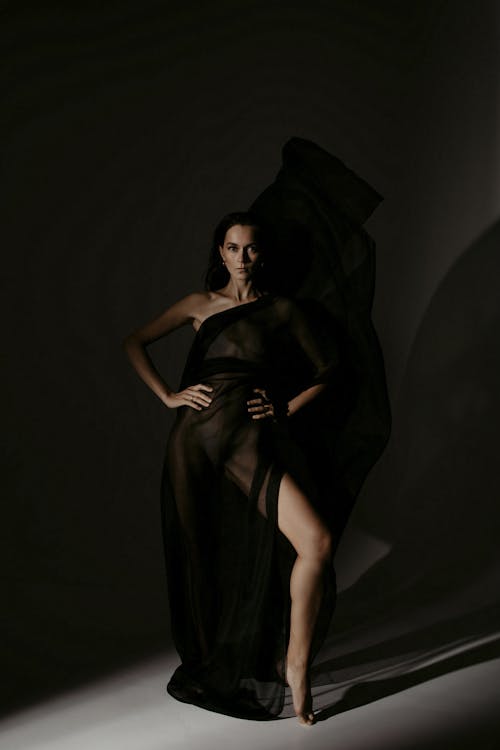 Full-lenght photo of woman wearing black dress