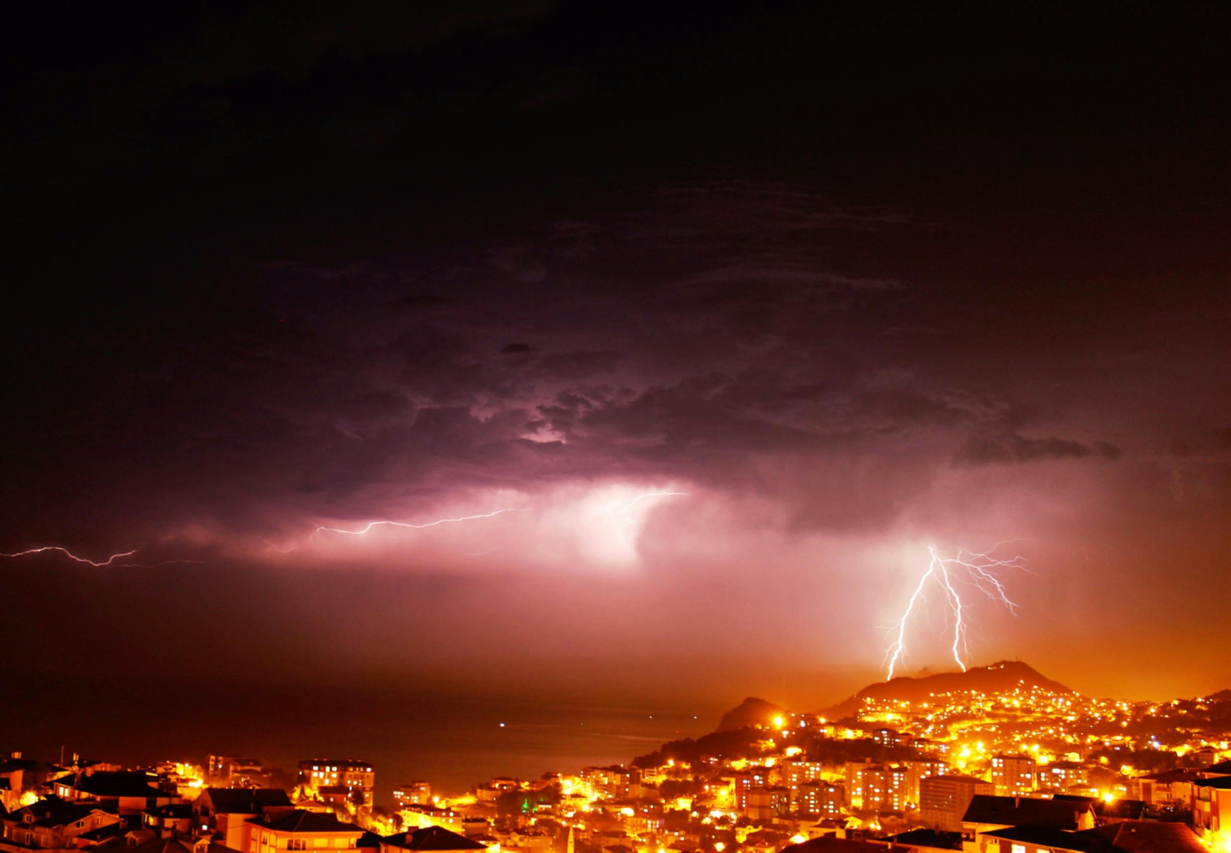 lightning over city