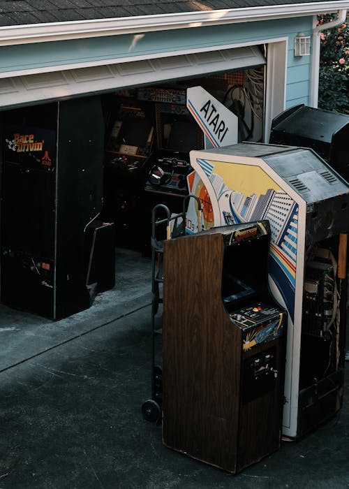 Free Arcade Games at a Garage Stock Photo