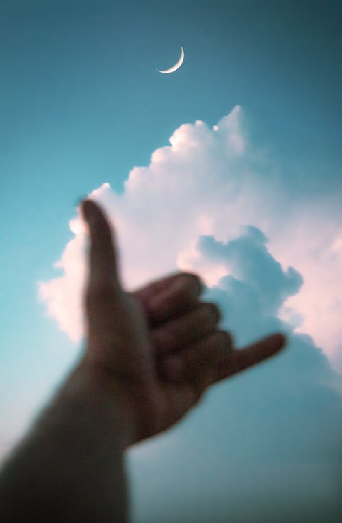 Persons Hand Under Blue Sky