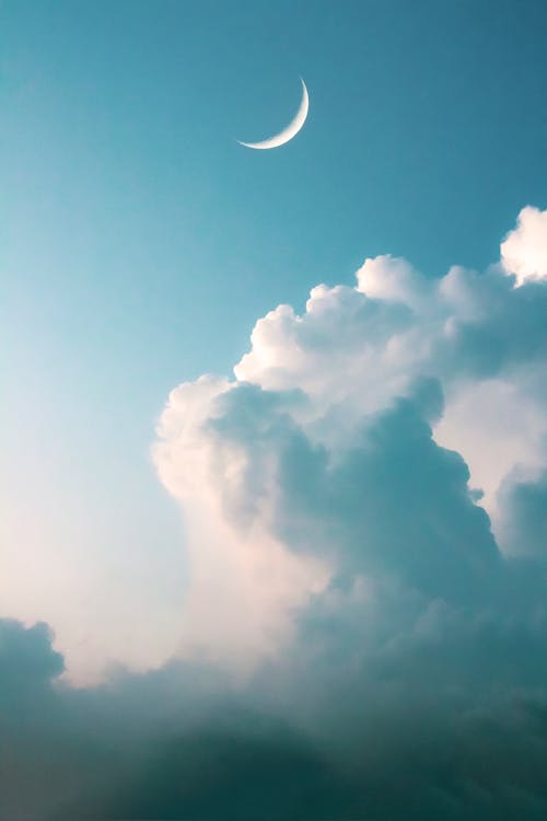Photos gratuites de ciel bleu, cumulus, demi lune