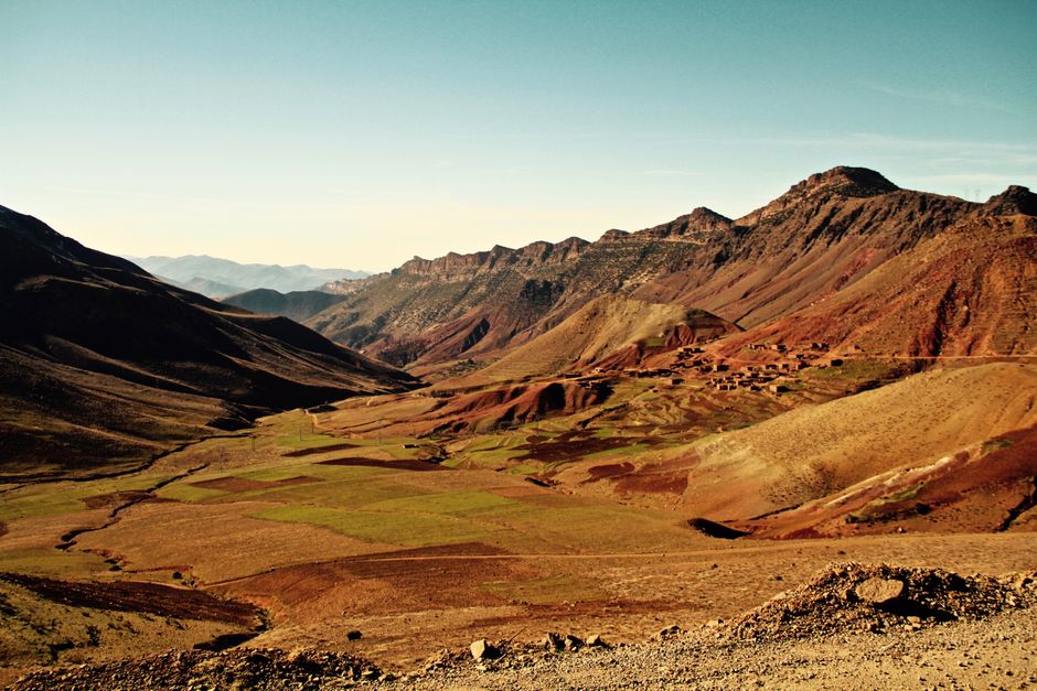 Scenic view of Atlas Mountains with snow-capped peaks