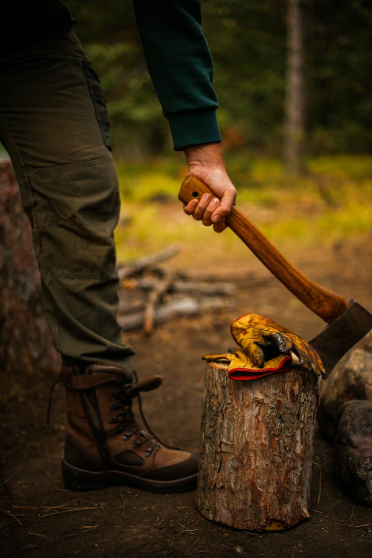 A Person's Hand Holding An Axe