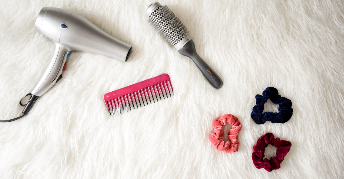 Grey Hair Blower Near Pink Hair Combs and Scrunchies