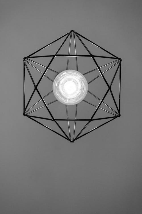Free Black Metal Framed Pendant Lamp Turned-on Stock Photo