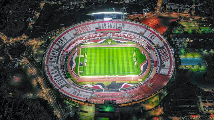 Football Stadium Lit Up Before Match