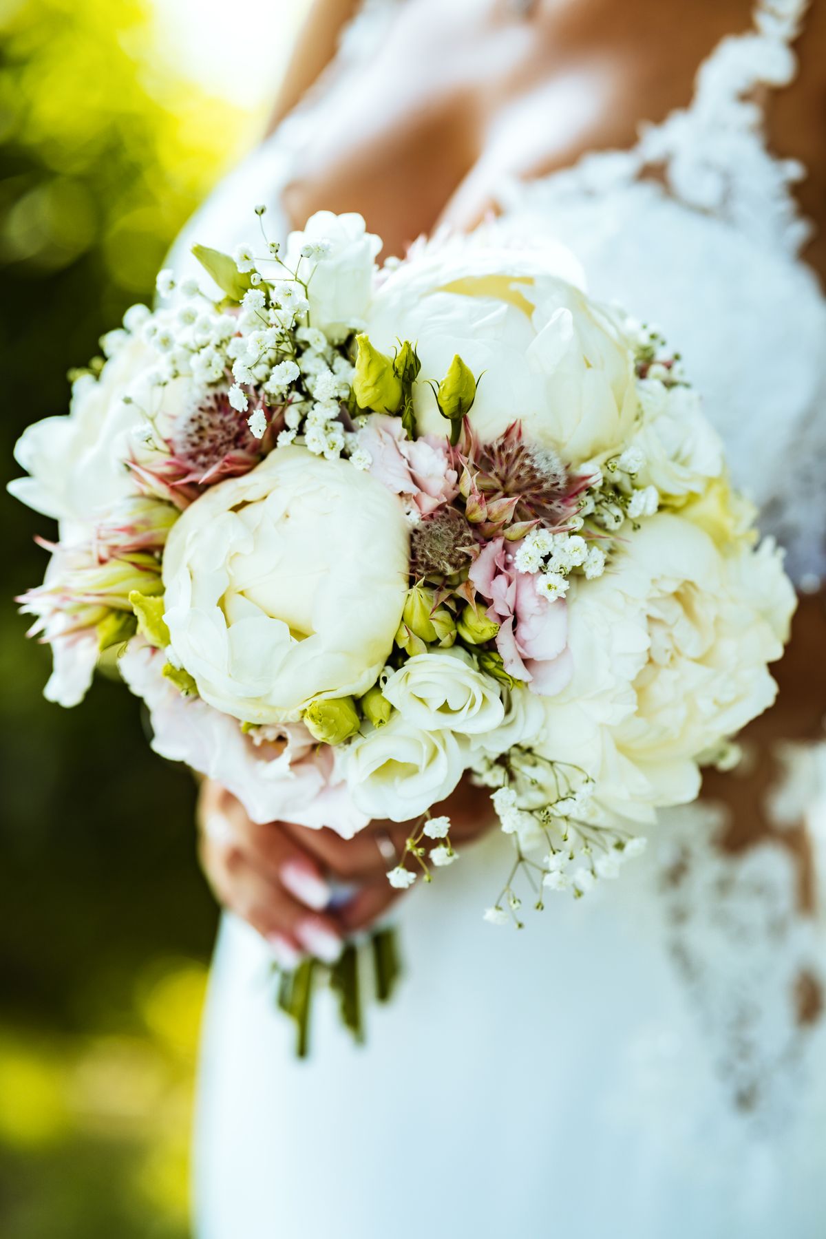 Personal charms incorporated into wire bridal bouquet
