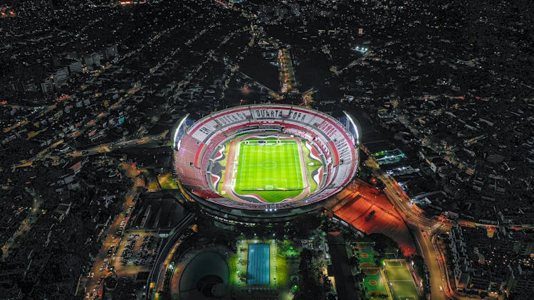 Aerial View Of A Football Stadium At Night