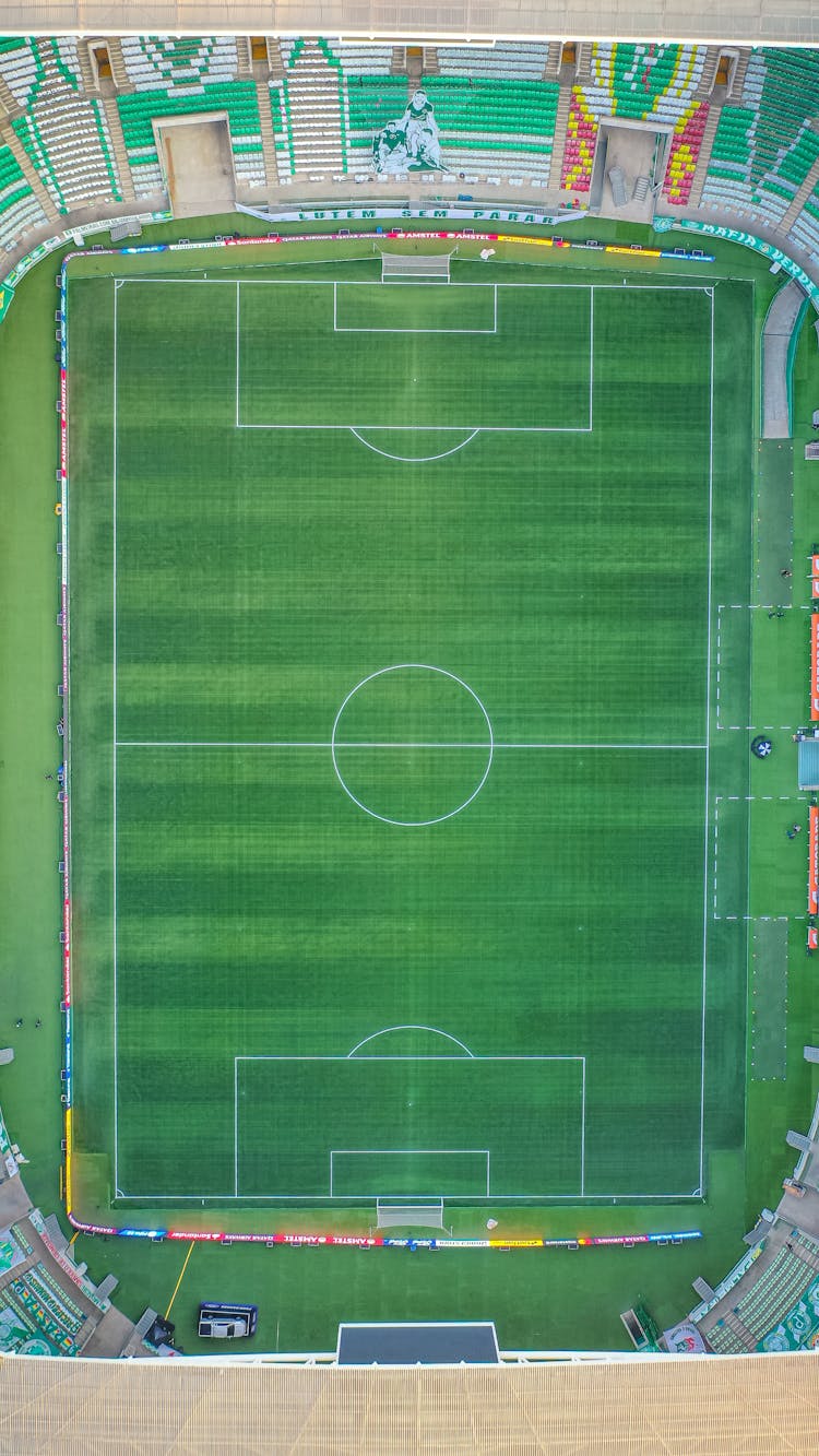 Top View Of A Football Pitch On A Stadium 